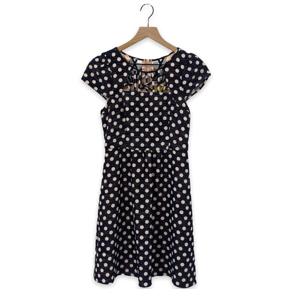 Anthropologie Nicola Polka Dot Fit & Flare Black Cream Cutout Size 0 - Picture 2 of 11